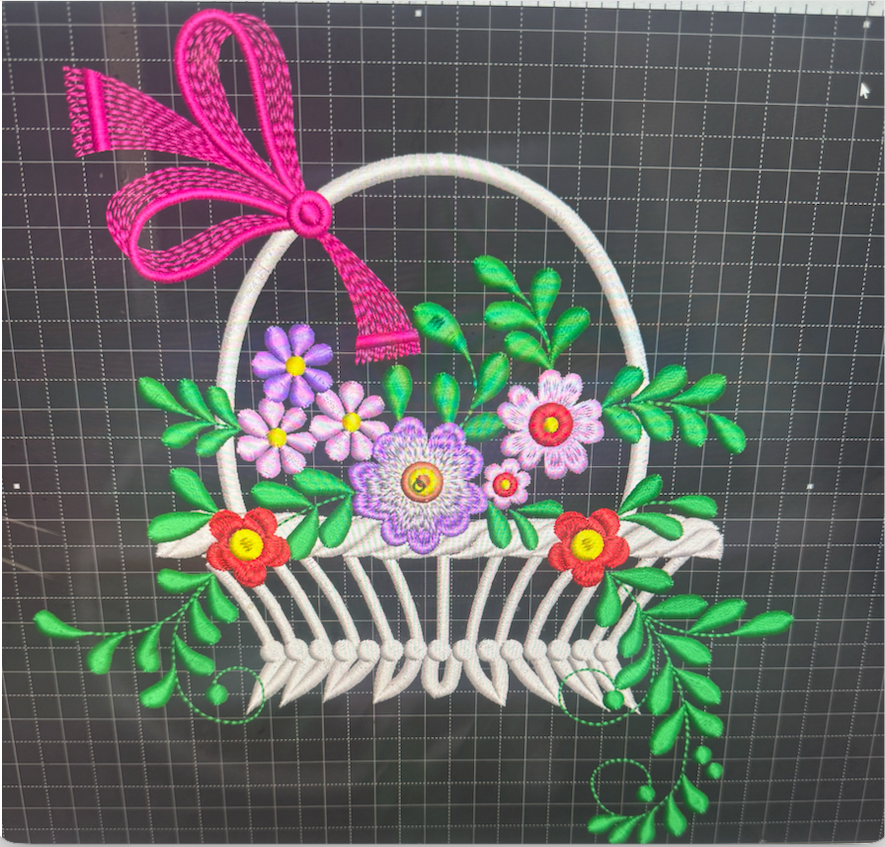 Floral basket embroidery design preview